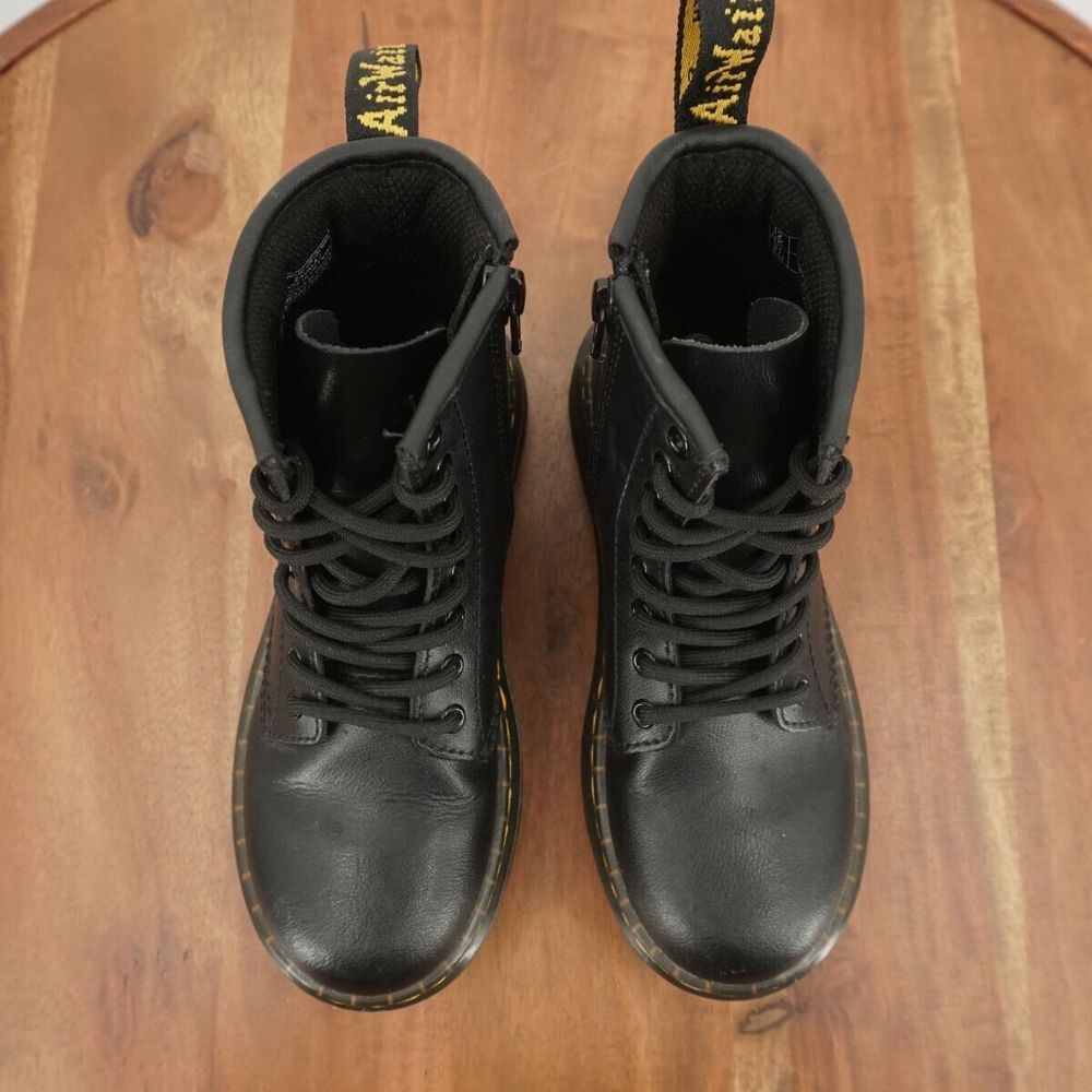 Dr. Martens Kids Black Leather Lace-Up Boots with Yellow Stitching - Picture 6 of 9